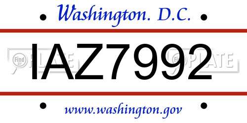 IAZ7992 District Of Columbia License Plate