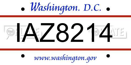 IAZ8214 District Of Columbia License Plate