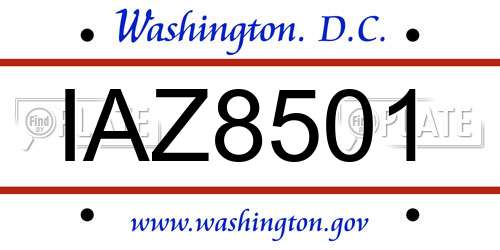 IAZ8501 District Of Columbia License Plate