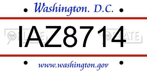 IAZ8714 District Of Columbia License Plate