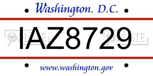 IAZ8729 District Of Columbia License Plate