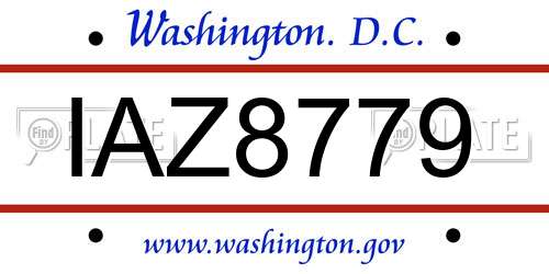 IAZ8779 District Of Columbia License Plate