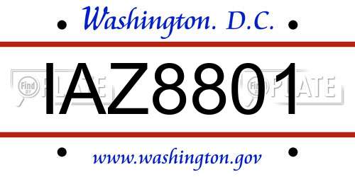 IAZ8801 District Of Columbia License Plate