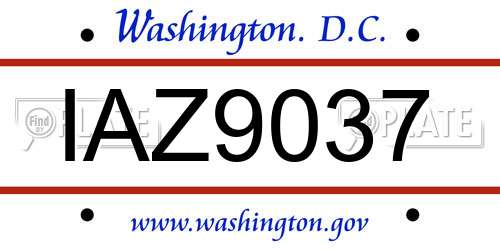 IAZ9037 District Of Columbia License Plate