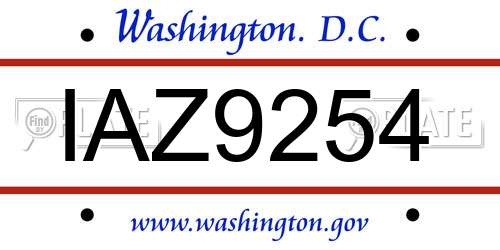 IAZ9254 District Of Columbia License Plate
