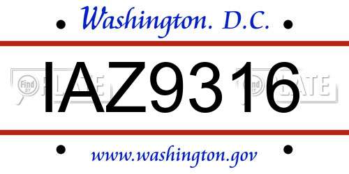 IAZ9316 District Of Columbia License Plate