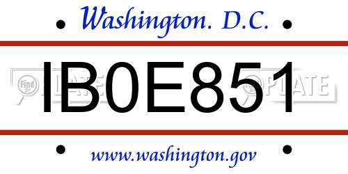 IB0E851 District Of Columbia License Plate