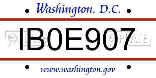 IB0E907 District Of Columbia License Plate