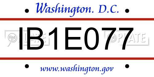 IB1E077 District Of Columbia License Plate