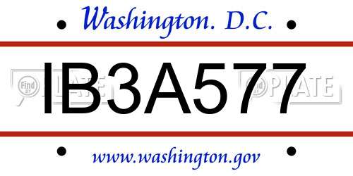 IB3A577 District Of Columbia License Plate