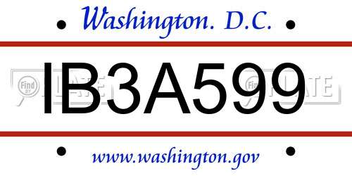 IB3A599 District Of Columbia License Plate