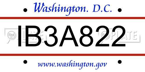 IB3A822 District Of Columbia License Plate
