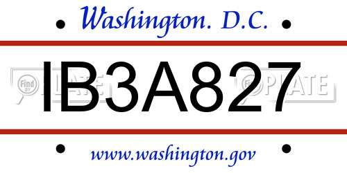 IB3A827 District Of Columbia License Plate
