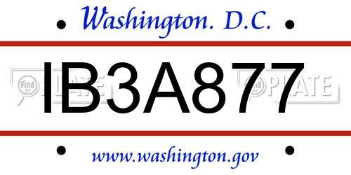 IB3A877 District Of Columbia License Plate