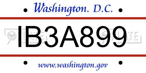 IB3A899 District Of Columbia License Plate