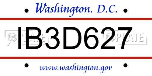 IB3D627 District Of Columbia License Plate