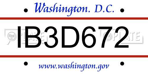 IB3D672 District Of Columbia License Plate