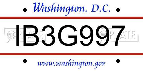 IB3G997 District Of Columbia License Plate