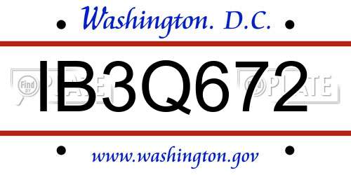IB3Q672 District Of Columbia License Plate