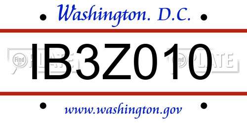 IB3Z010 District Of Columbia License Plate