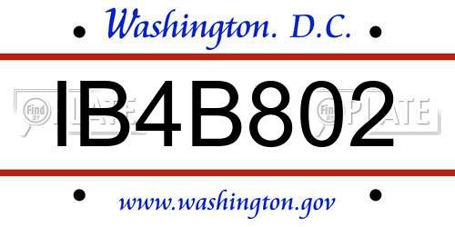 IB4B802 District Of Columbia License Plate
