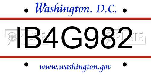 IB4G982 District Of Columbia License Plate