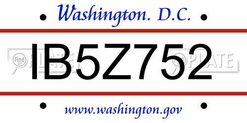 IB5Z752 District Of Columbia License Plate