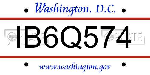 IB6Q574 District Of Columbia License Plate