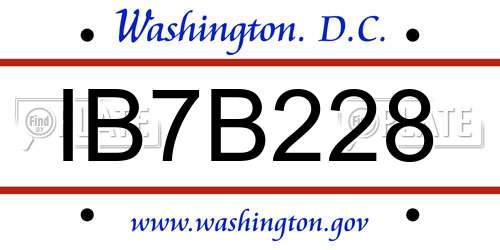 IB7B228 District Of Columbia License Plate
