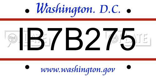 IB7B275 District Of Columbia License Plate