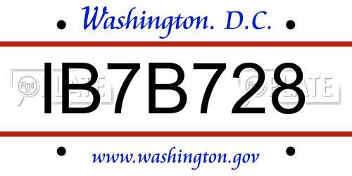 IB7B728 District Of Columbia License Plate
