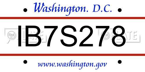 IB7S278 District Of Columbia License Plate