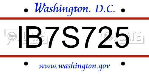 IB7S725 District Of Columbia License Plate
