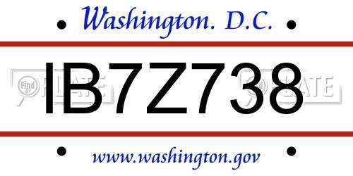 IB7Z738 District Of Columbia License Plate