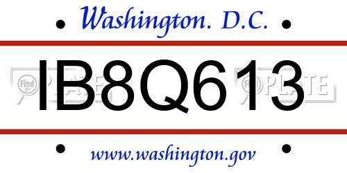 IB8Q613 District Of Columbia License Plate