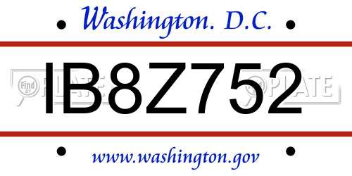 IB8Z752 District Of Columbia License Plate