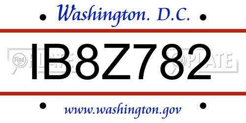 IB8Z782 District Of Columbia License Plate
