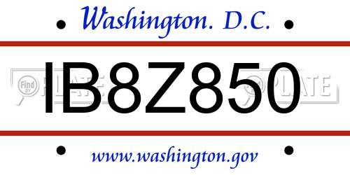 IB8Z850 District Of Columbia License Plate