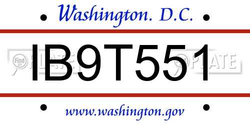 IB9T551 District Of Columbia License Plate