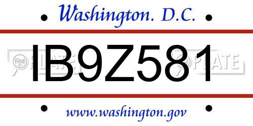 IB9Z581 District Of Columbia License Plate