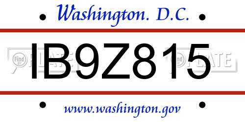 IB9Z815 District Of Columbia License Plate