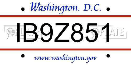 IB9Z851 District Of Columbia License Plate