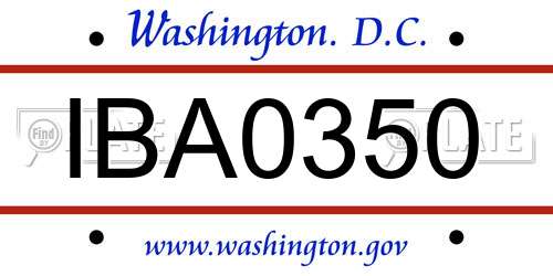 IBA0350 District Of Columbia License Plate