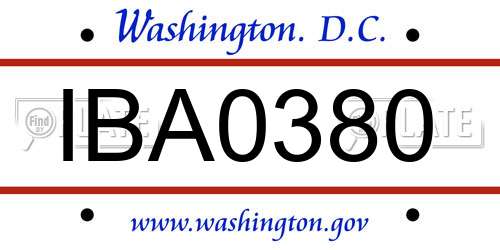 IBA0380 District Of Columbia License Plate