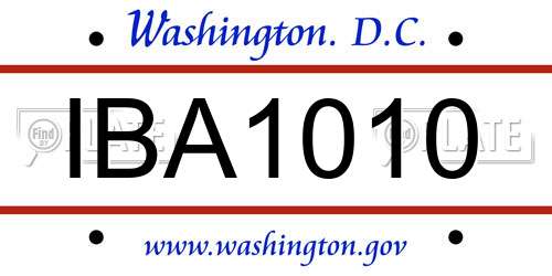 IBA1010 District Of Columbia License Plate