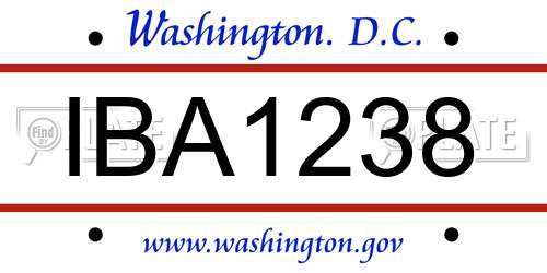 IBA1238 District Of Columbia License Plate