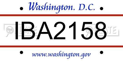 IBA2158 District Of Columbia License Plate