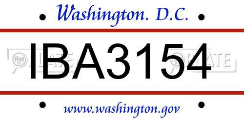 IBA3154 District Of Columbia License Plate
