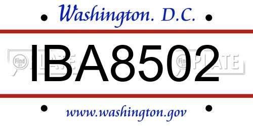 IBA8502 District Of Columbia License Plate
