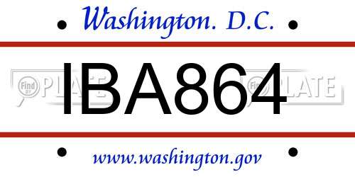 IBA864 District Of Columbia License Plate